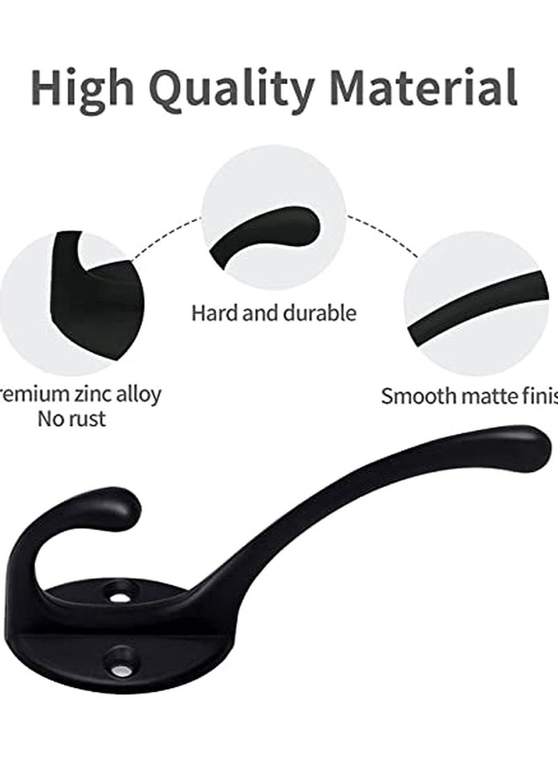 Door Hooks, 10 Pack Matte Black Coat Hooks Heavy Duty Dual Coat Hooks Wall Mounted Utility Black Not Rust Hooks for Coat, Robe, Scarf, Bag, Towel, Key, Hat and More - Image 4