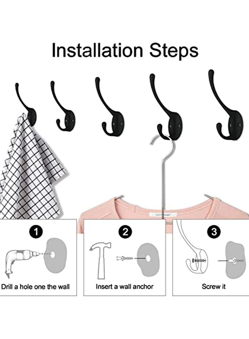 Door Hooks, 10 Pack Matte Black Coat Hooks Heavy Duty Dual Coat Hooks Wall Mounted Utility Black Not Rust Hooks for Coat, Robe, Scarf, Bag, Towel, Key, Hat and More - Image 3