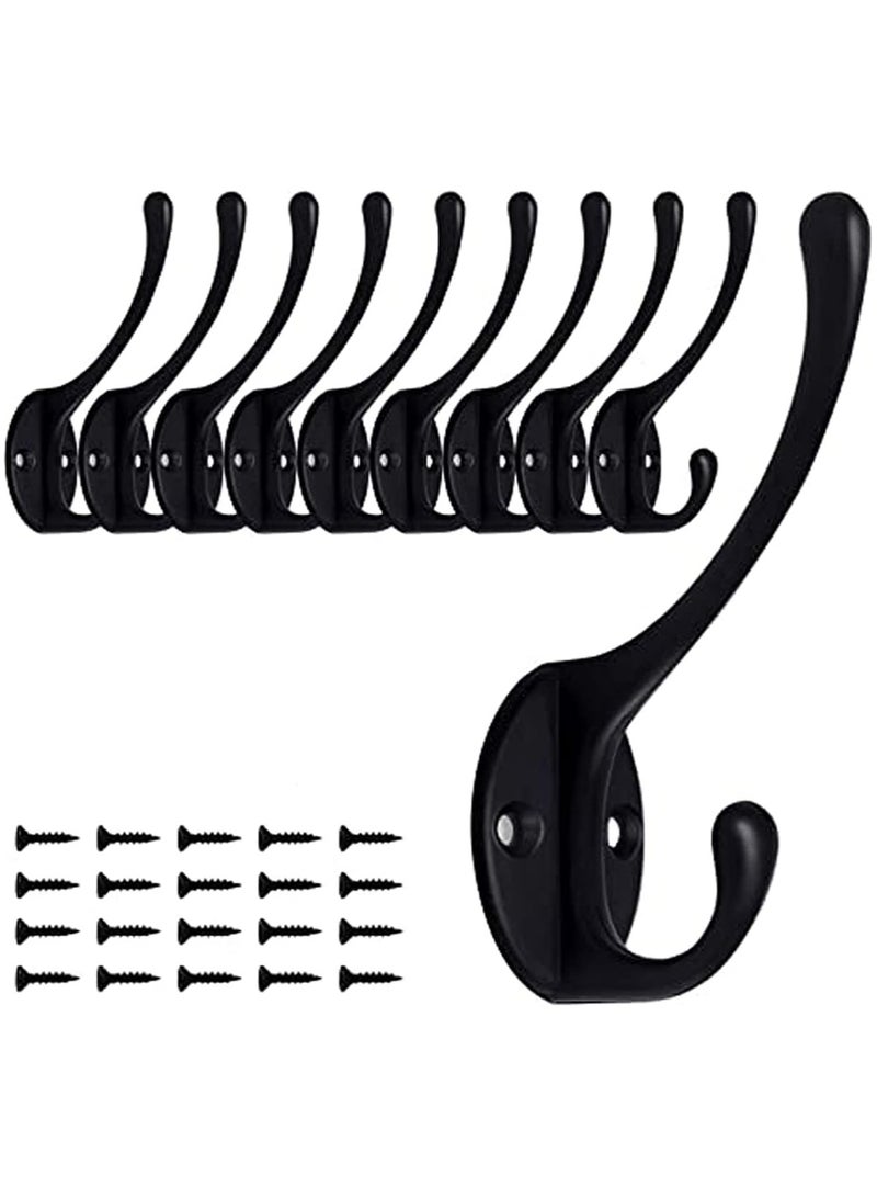Door Hooks, 10 Pack Matte Black Coat Hooks Heavy Duty Dual Coat Hooks Wall Mounted Utility Black Not Rust Hooks for Coat, Robe, Scarf, Bag, Towel, Key, Hat and More - Image 1