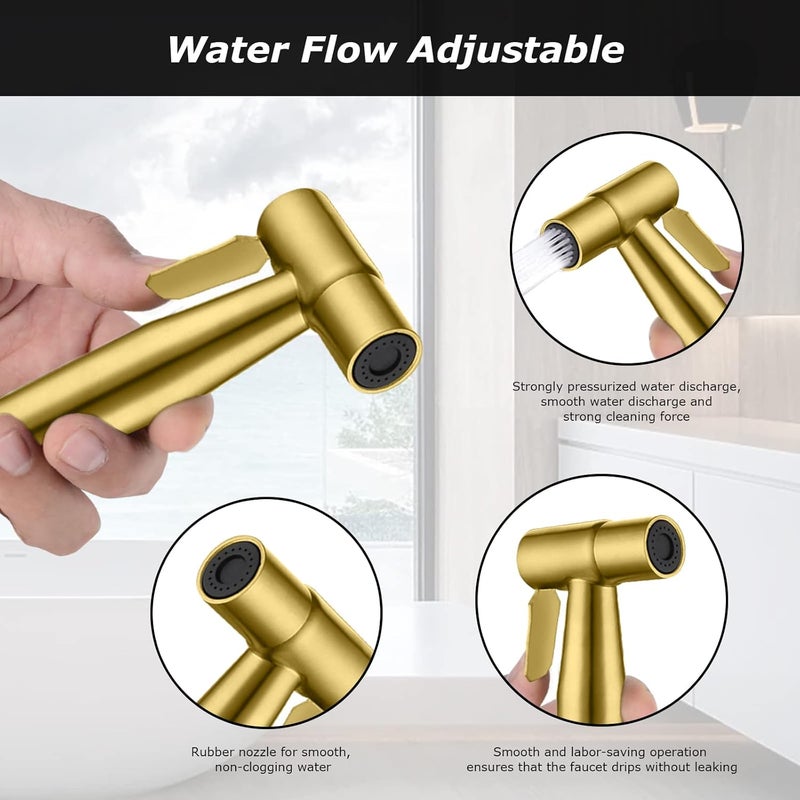 LOSCHEN Bidet Sprayer kit for Toilet,Hand Held Sprayer Shattaf Toilet Attachment Stainless Steel for Pet Bath/Personal Hygiene/Bathroom,Easy to Install with T-Adapter（Gold） - Image 2