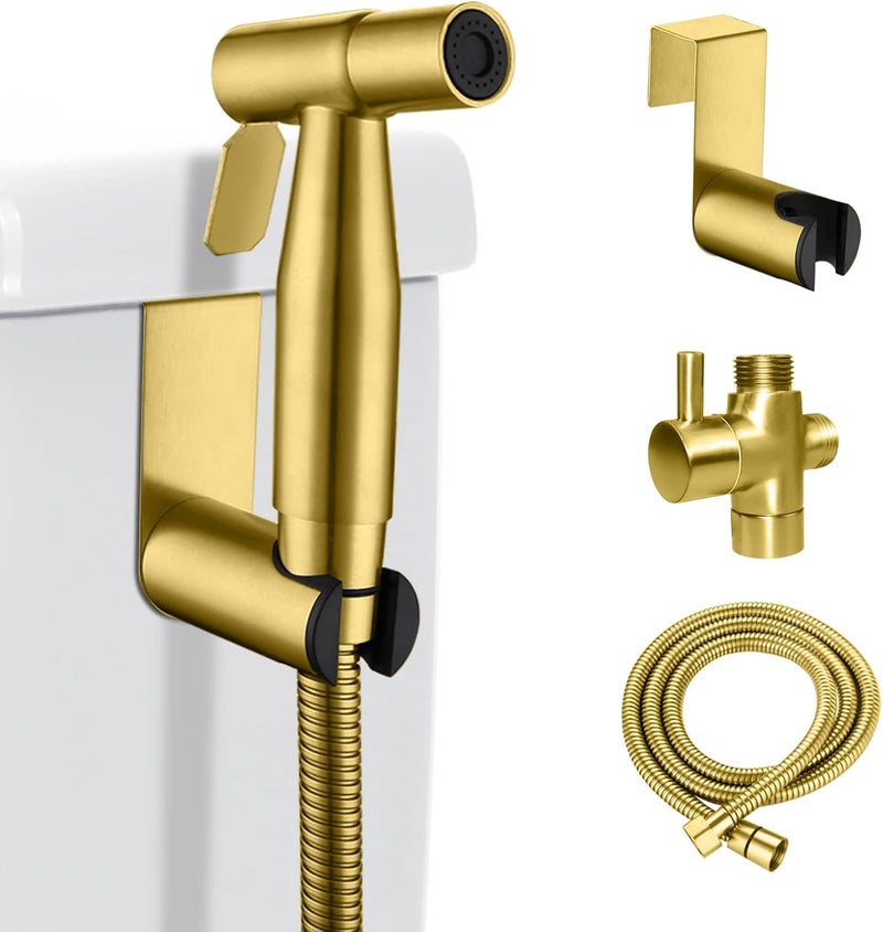 LOSCHEN Bidet Sprayer kit for Toilet,Hand Held Sprayer Shattaf Toilet Attachment Stainless Steel for Pet Bath/Personal Hygiene/Bathroom,Easy to Install with T-Adapter（Gold） - Image 1
