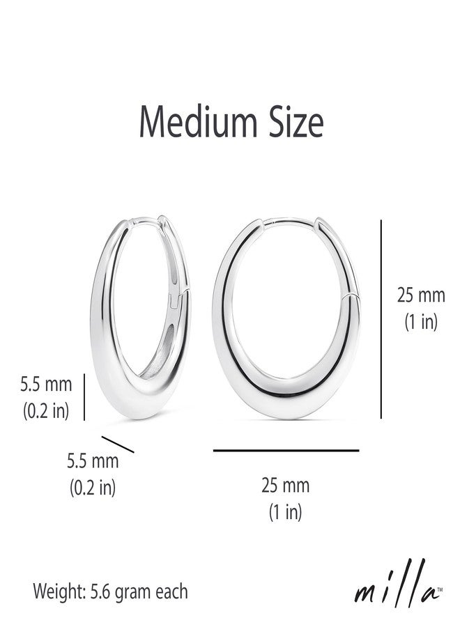Milla 14K Gold Plated Hoop Earrings | Small Silver Hoops | Thick Lightweight Chunky Hoop Earrings for Women (Sterling Silver Plated, Medium, 1.0 inches - 25 mm) - Image 3