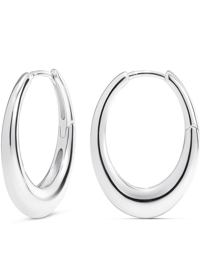 Milla 14K Gold Plated Hoop Earrings | Small Silver Hoops | Thick Lightweight Chunky Hoop Earrings for Women (Sterling Silver Plated, Medium, 1.0 inches - 25 mm) - Image 1
