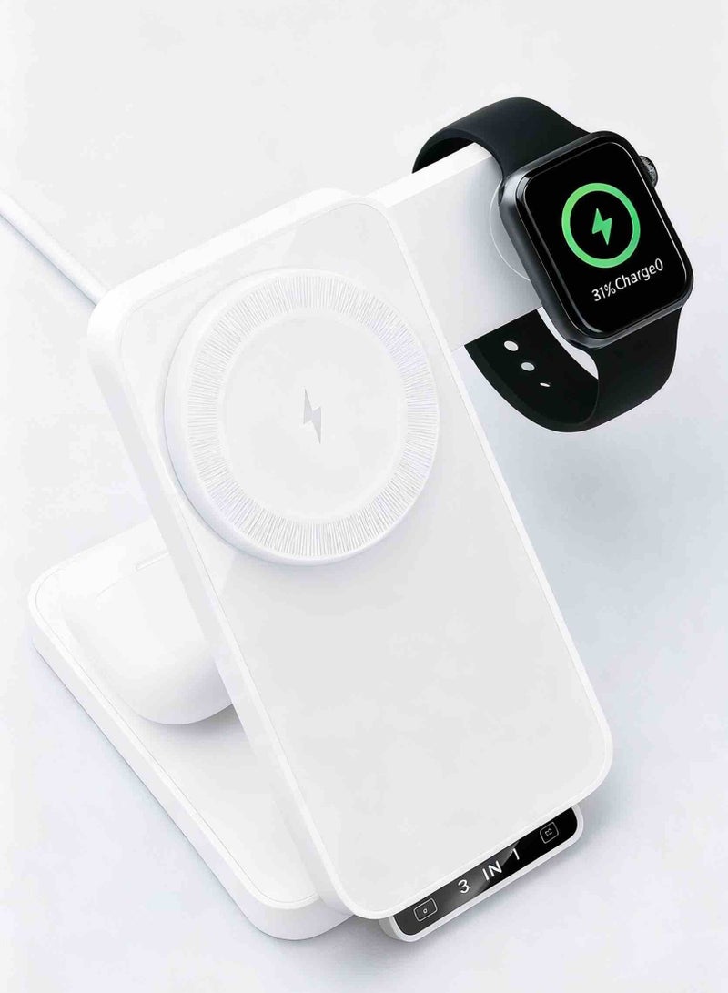 ألترون ALTRONE 3 في 1 قاعدة شحن لاسلكية قابلة للطي مع حامل شاحن مغناطيسي لأجهزة متعددة - متوافق مع iPhone 17/16/15/14/13/12، متوافق مع Watch Series 2–9/SE/Ultra 2، متوافق مع AirPods 4/3/2/Pro 1/2/3 - Image 1