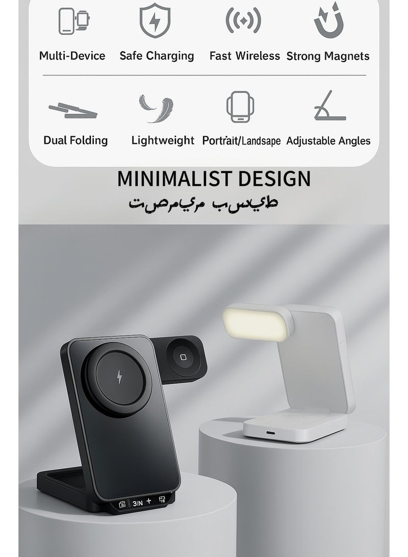 ألترون ALTRONE 3 في 1 قاعدة شحن لاسلكية قابلة للطي مع حامل شاحن مغناطيسي لأجهزة متعددة - متوافق مع iPhone 17/16/15/14/13/12، متوافق مع Watch Series 2–9/SE/Ultra 2، متوافق مع AirPods 4/3/2/Pro 1/2/3 - Image 4