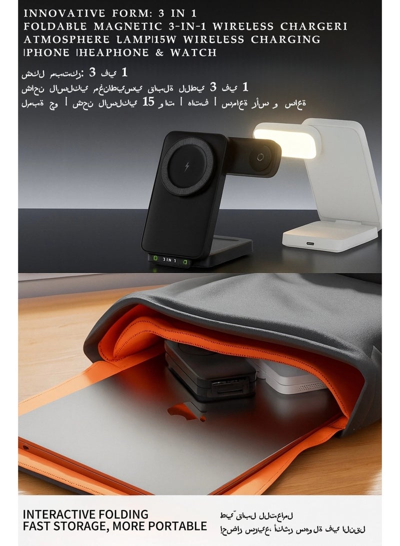 ألترون ALTRONE 3 في 1 قاعدة شحن لاسلكية قابلة للطي مع حامل شاحن مغناطيسي لأجهزة متعددة - متوافق مع iPhone 17/16/15/14/13/12، متوافق مع Watch Series 2–9/SE/Ultra 2، متوافق مع AirPods 4/3/2/Pro 1/2/3 - Image 5