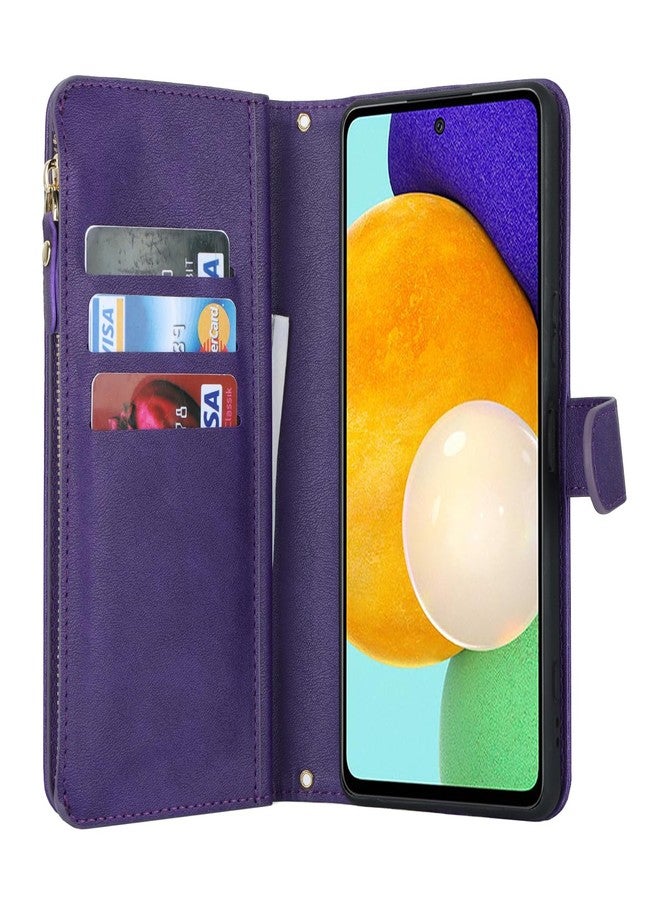 iCoverCase for Samsung Galaxy A52 5G Wallet Case with Card Holder for Women, Crossbody Lanyard Strap Kickstand PU Leather Case with Zipper Pocket Credit Card Slots Cover (Purple) - Image 5