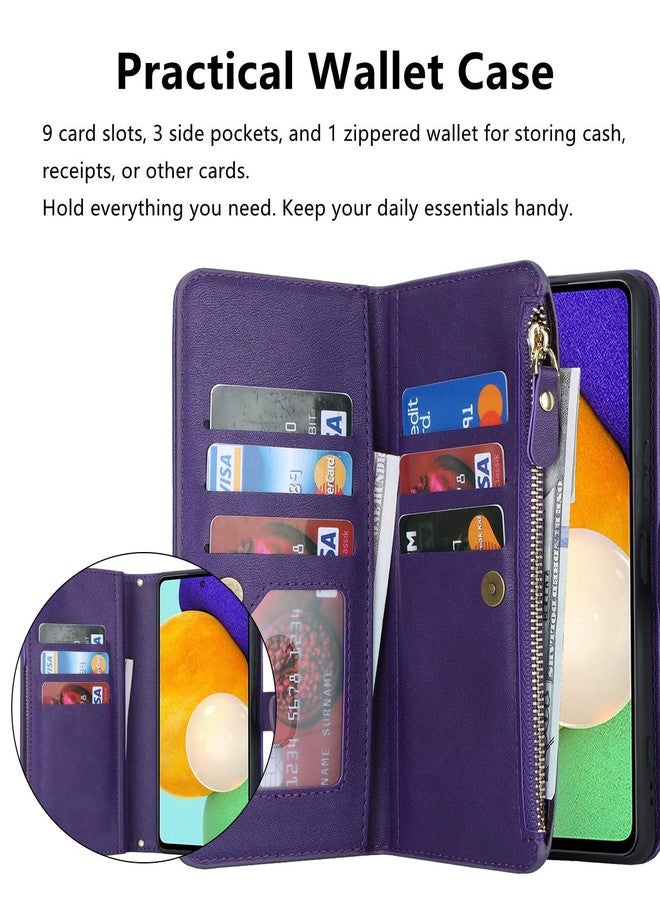 iCoverCase for Samsung Galaxy A52 5G Wallet Case with Card Holder for Women, Crossbody Lanyard Strap Kickstand PU Leather Case with Zipper Pocket Credit Card Slots Cover (Purple) - Image 4