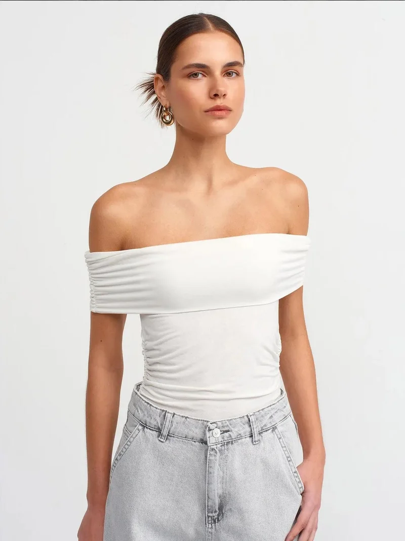 HICCUP Off Shoulder Ruched Bodycon Top
