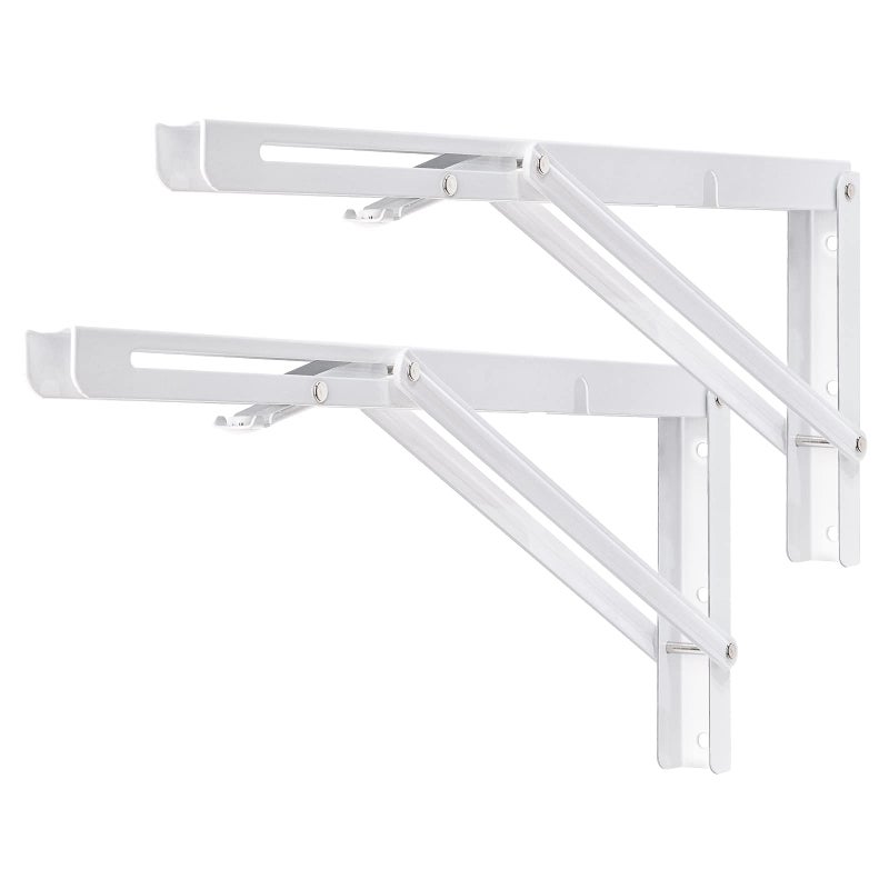 YUMORE Folding Shelf Brackets, 16 Inch Heavy Duty Collapsible Shelf Bracket, White DIY L Bracket for Workbench Folding Table Hinge, Max Load: 330lb, Pack of 2 - Image 1