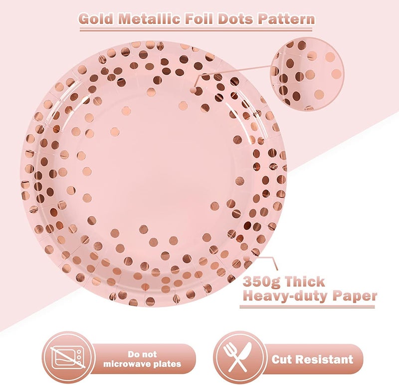 CENLBJ Pink and Rose Gold Paper Plates-50 Pack- 25 * 7inch Paper Plates & 25 * 6.5inch Napkins,Pink Plates and Napkins Party Supplies for Birthdays,Baby Showers and All Occasions - Image 4