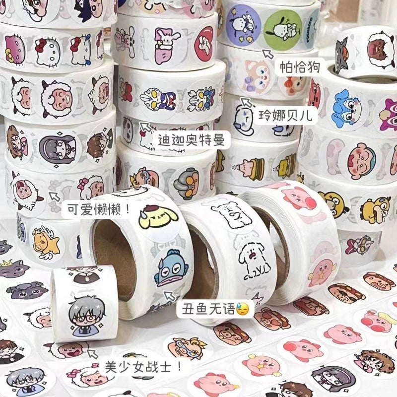 Generic Little Red Book same kitty roll stickers Hello kitty expression decorative dot stickers cartoon cute sealing tape Random style [1 roll]: 500 stickers per roll