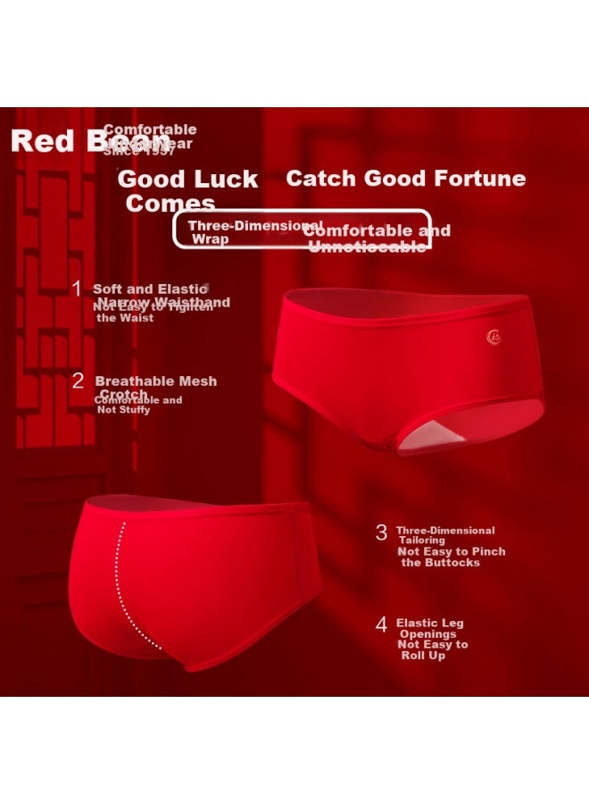 Hodo Women's Underwear 10a Antibacterial Cotton Spandex Gold Foil Print Red Boxer Briefs 7-pack Red Zodiac Year - Image 5