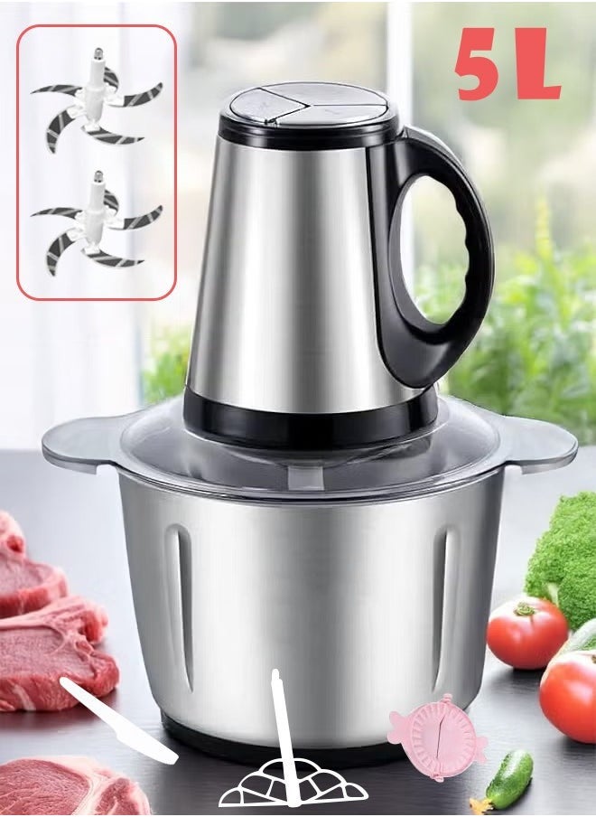 ASIV 3 Speed 500w Electric Food Shredder Meat Grinder - 5l304 Stainless Steel Bowl +2 Original 5-Leaf Mixing Knives  - Image 1