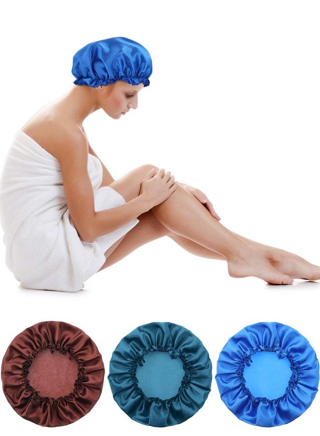 Blulu 3 Pieces Large Sleep Cap Satin Bonnet Night Sleeping Soft Hair Turbans for Women and Girls(Sapphire Blue, Coffee, Peacock Blue) - Image 5