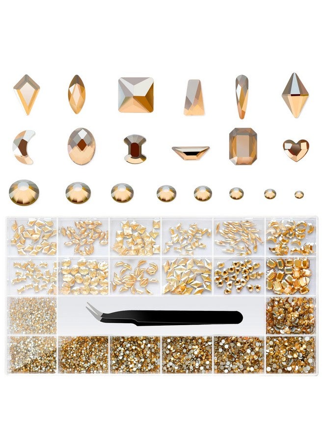 Molisaka Nail Rhinestones Set Multi Shapes Champagne Gold Rhinestones For Nails Mixed Size Nail Charms Flatback Nail Jewels Rhinestones With Wax Pencil And Tweezers Storage In Rinestones Set Box - Image 1