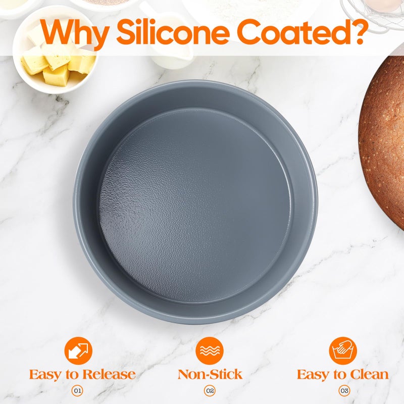 Friheten Silicone Coated Aluminum Round Cake Pans 8 x 3 Inch Set of 2, Easy to Release Cake, No- Stick and Easy to Clean - Image 2
