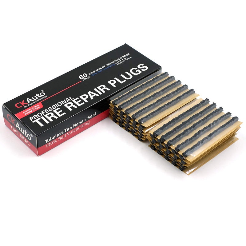CKAuto 60pcs 4 Black Tire Repair Strings Automotive Tool Tire Repair Plugs for Tubeless OffRoad Tires Car Bike ATV UTV Wheelbarrow Mower