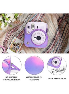 O Ozone Protective Camera Case for Fujifilm Instax Mini 12 Instant Camera|PU Leather Camera Cover with Adjustable Shoulder Strap - iridescent purple  - Image 3