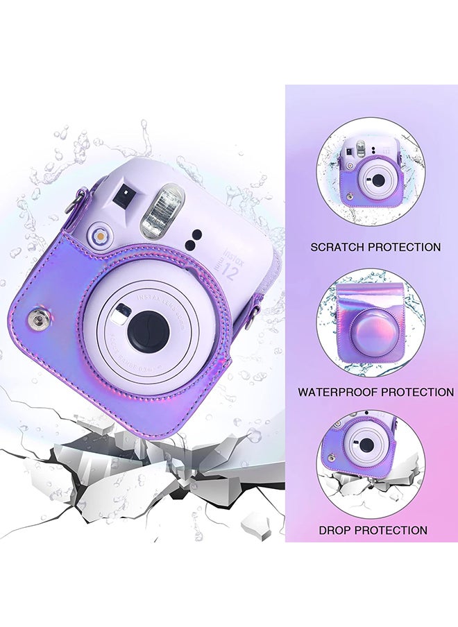 O Ozone - Protective Camera Case for Fujifilm Instax Mini 12 Instant Camera|PU Leather Camera Cover with Adjustable Shoulder Strap - iridescent purple - Image 1