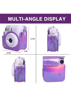O Ozone Protective Camera Case for Fujifilm Instax Mini 12 Instant Camera|PU Leather Camera Cover with Adjustable Shoulder Strap - iridescent purple  - Image 4