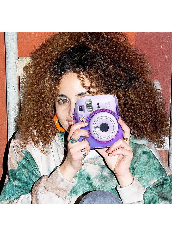 O Ozone - Protective Camera Case for Fujifilm Instax Mini 12 Instant Camera|PU Leather Camera Cover with Adjustable Shoulder Strap - iridescent purple - Image 1