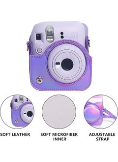 O Ozone Protective Camera Case for Fujifilm Instax Mini 12 Instant Camera|PU Leather Camera Cover with Adjustable Shoulder Strap - iridescent purple  - Image 2