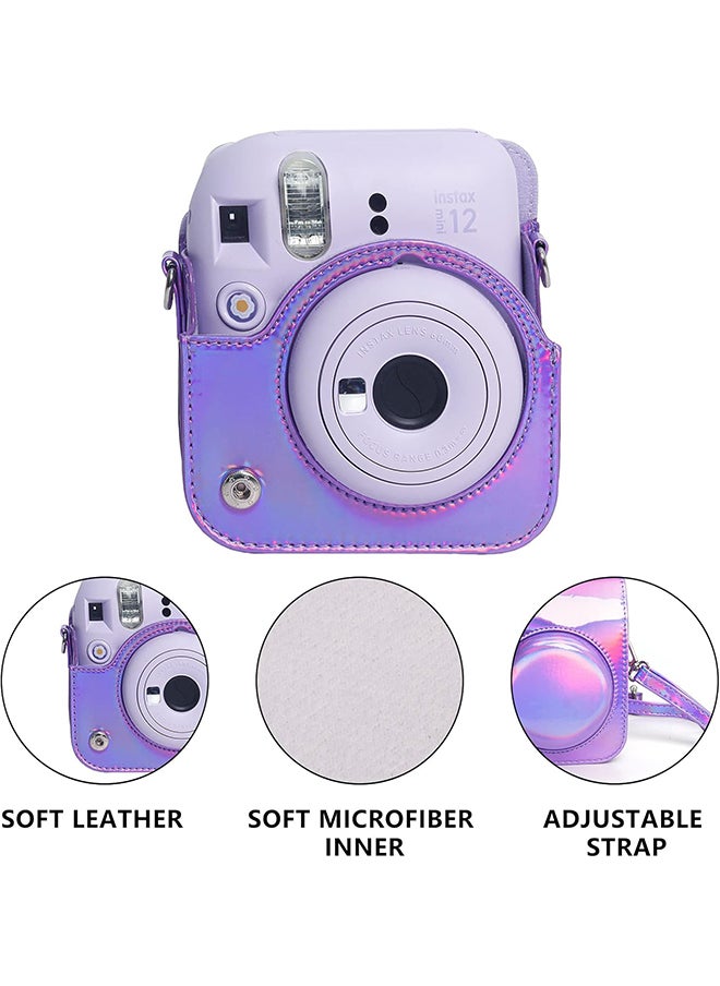O Ozone - Protective Camera Case for Fujifilm Instax Mini 12 Instant Camera|PU Leather Camera Cover with Adjustable Shoulder Strap - iridescent purple - Image 1