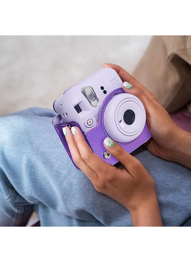 O Ozone - Protective Camera Case for Fujifilm Instax Mini 12 Instant Camera|PU Leather Camera Cover with Adjustable Shoulder Strap - iridescent purple - Image 1