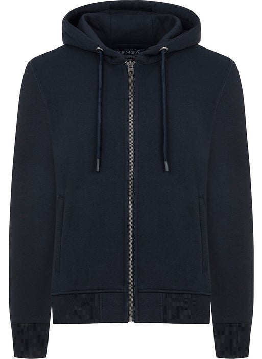 Men's Premium Fabric Three Thread Raised Hooded Single Top Reu-01 Navy Blue
