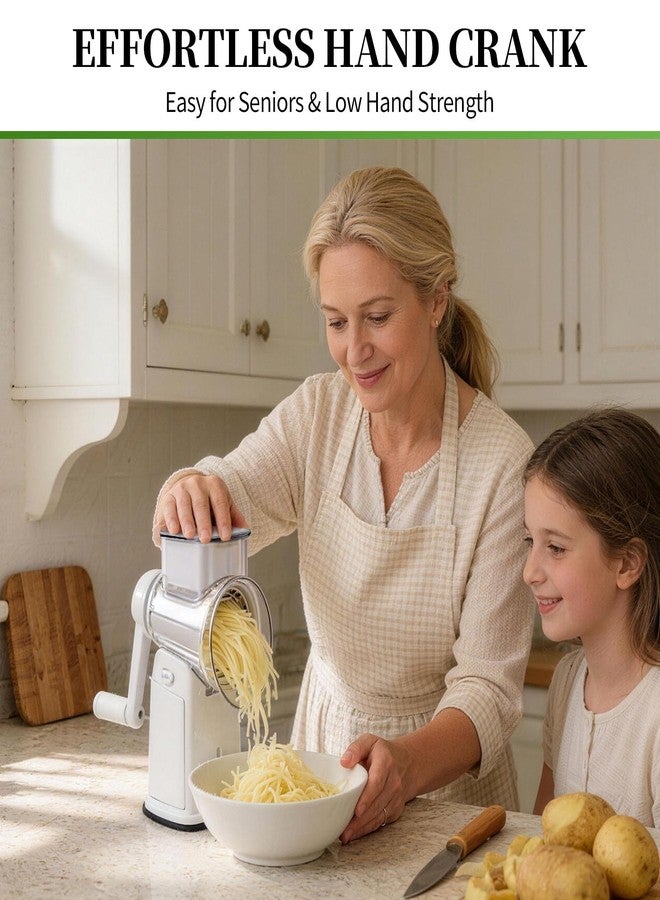 iETH Rotary Cheese Grater Hand Crank - Cheese Shredder with 5 Blades & Storage Room, Easy to Clean, Stable Suction, Labor-Saving Handle, Rotary Grater Slicer for Fruit, Vegetables, Nuts, Chocolate - Image 2