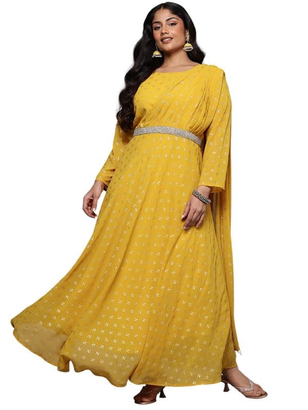 A Plus by AHALYAA Plus Size Ethnic Printed Maxi Ethnic Gown with Embellished Detail - Image 1