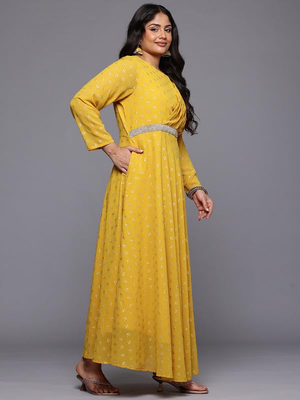A Plus by AHALYAA Plus Size Ethnic Printed Maxi Ethnic Gown with Embellished Detail - Image 4