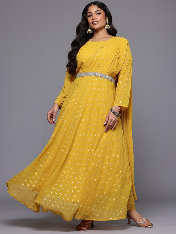A Plus by AHALYAA Plus Size Ethnic Printed Maxi Ethnic Gown with Embellished Detail - Image 2