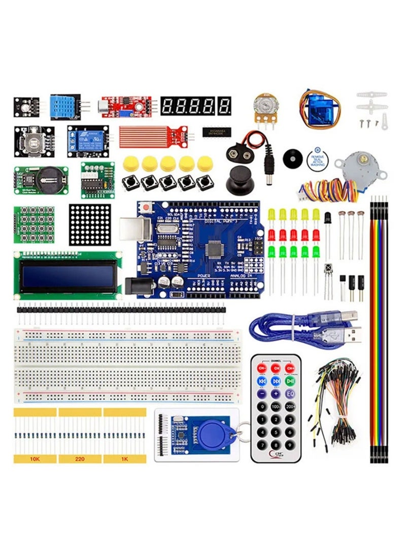 Arduino Kit, UNO R3 Starter Set - Includes Stepper Motor, LCD1602, Servo Motor, Relay, Prototype Shield, and More - Image 1