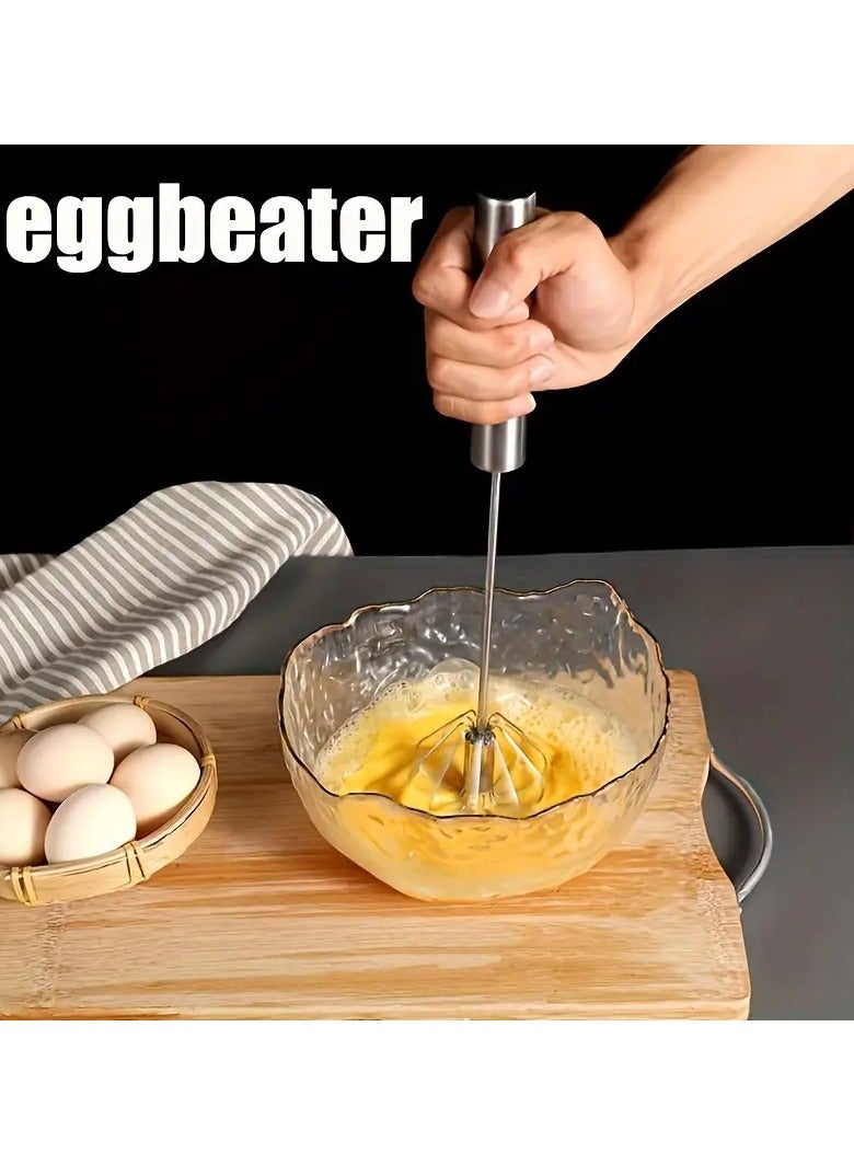 NIBEMINENT Multifunctional Stainless Steel Whisk & Milk Frother, Home Baking Tools, Cream Egg Hand Blender, Household Push Blender Blender - Egg Whisk, Milk Frother, Hand Push Blender Blender Multi-Tool  - Image 5