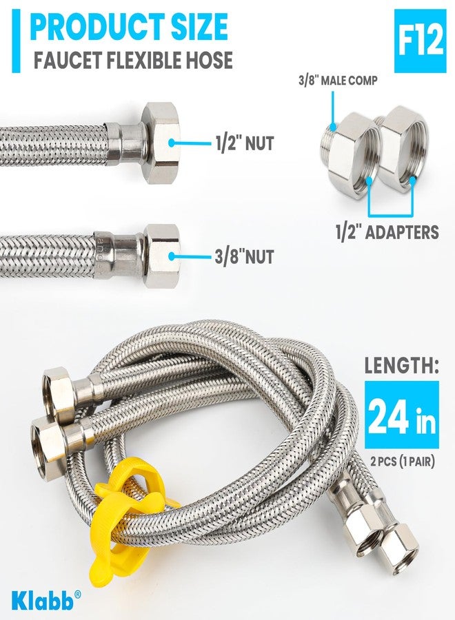 Klabb 24 inches Stainless Steel Line Connects Kitchen Sink to Water Supply, Braided Faucet Connector with 1/2 in x 3/8 in Brass Nut(2 Pack) - Image 2