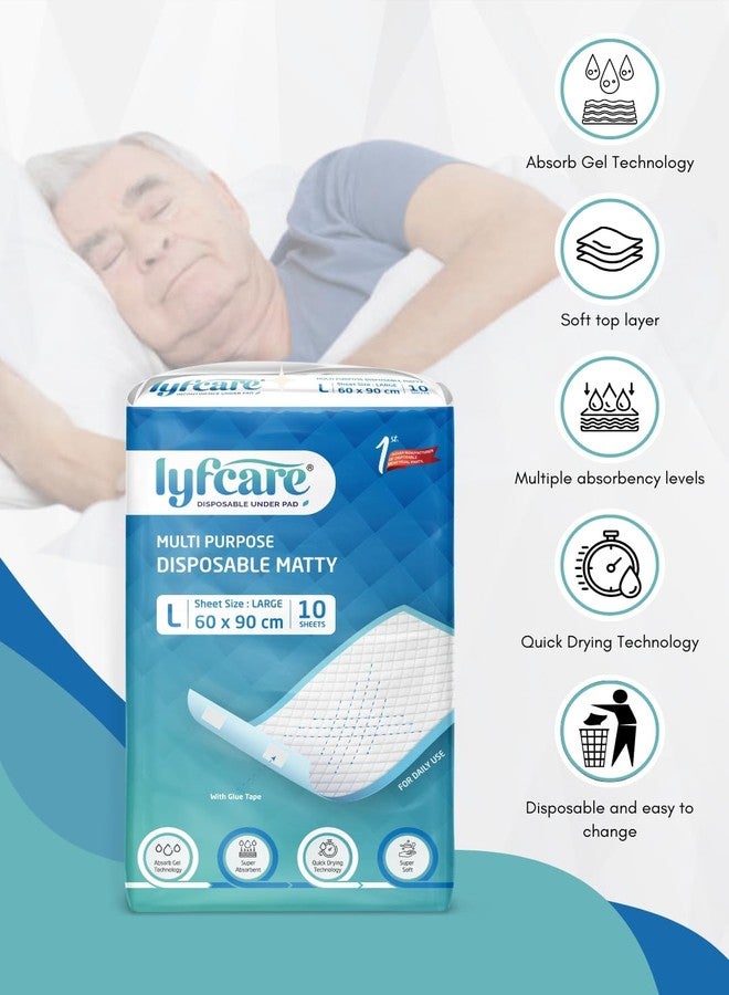 lyfcare Disposable Underpads for Adults Diapers, 60 x 90 Large - 10 Units (Large, 10, Count) - Image 2