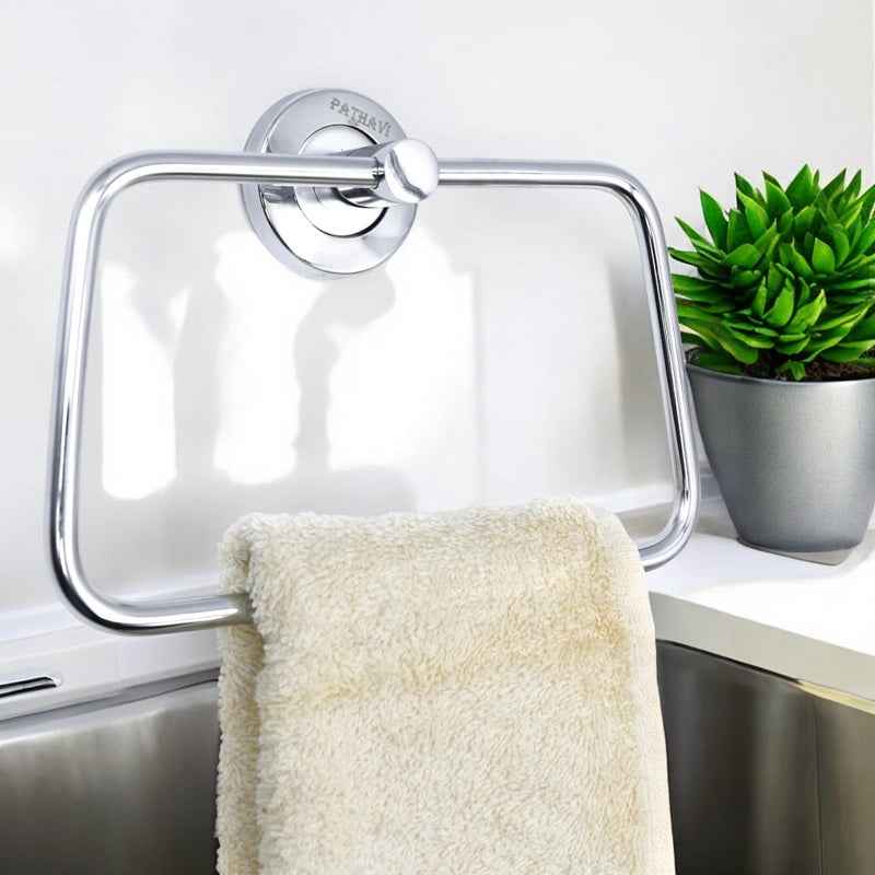 Pathavi Stainless Steel Towel Holder for Bathroom | Wash Basin | Towel Hanger | Napkin Holder for Wash Basin | Towel Ring| Bathroom Accessories (Triangular, Chrome Finish, Pack of 1) - Image 2