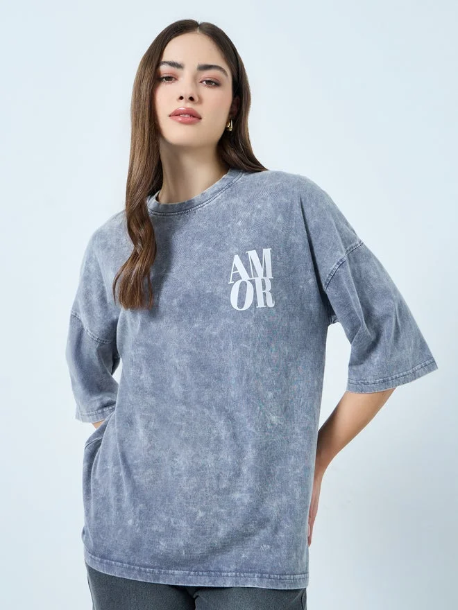Styli Styli Grey Oversized Acid Wash T-Shirt