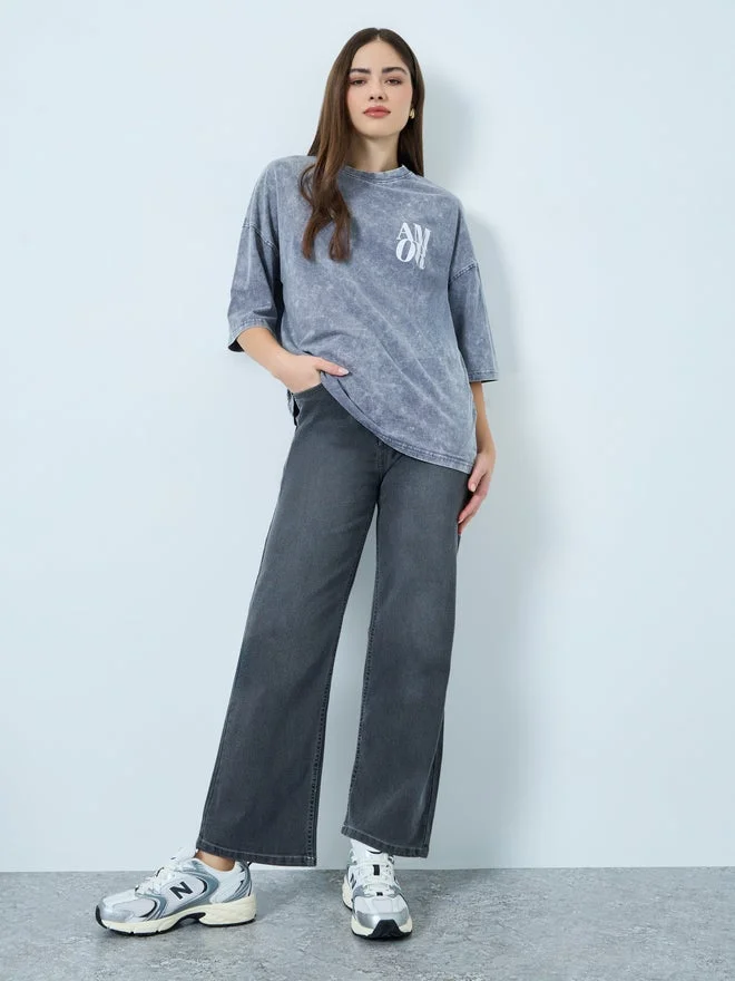 Styli Styli Grey Oversized Acid Wash T-Shirt