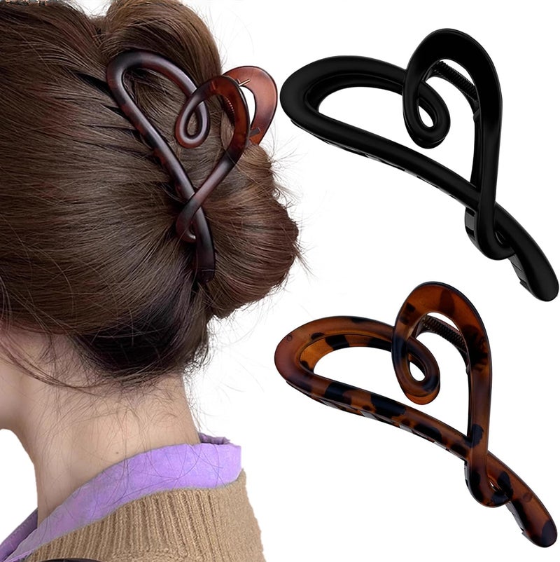 2Pcs Heart Claw Clips Simple Hollow Love Heart Hair Grab Clips for Women Girls