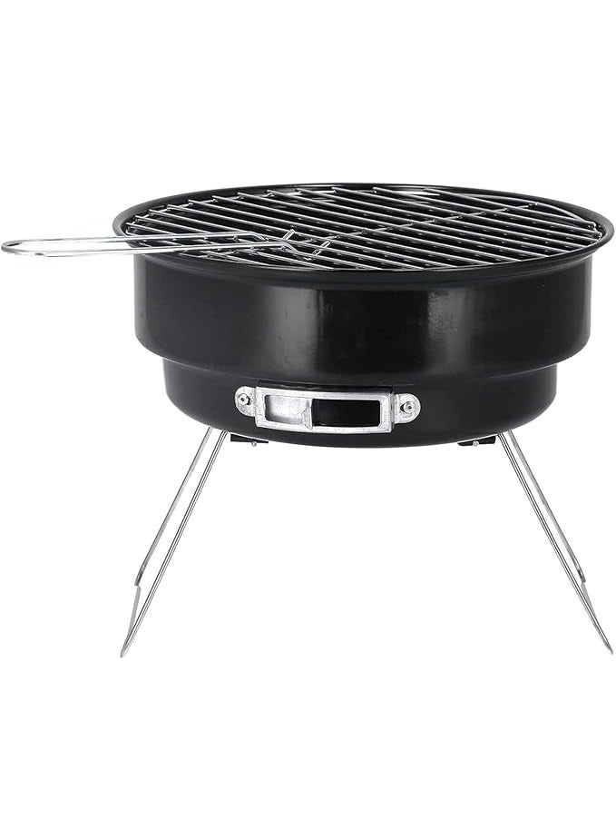 شواية فحم دائرية محمولة – خفيفة الوزن بتصميم حامل قابل للطي، سهلة التركيب والحمل والتخزين، شواية غير لاصقة للطبخ الخارجي – أسود - Image 3