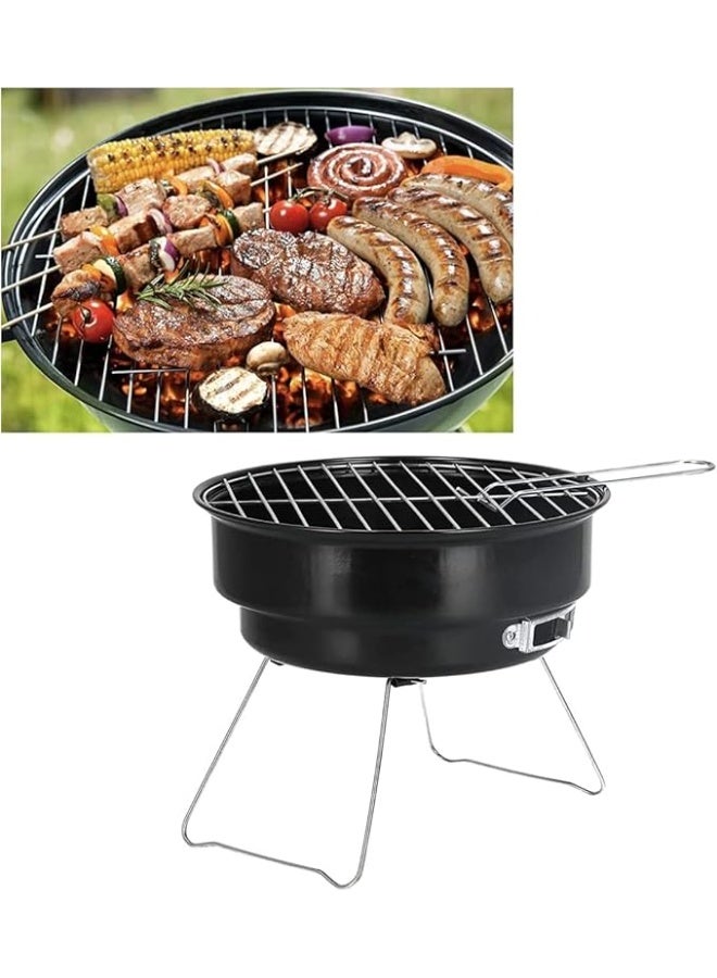 شواية فحم دائرية محمولة – خفيفة الوزن بتصميم حامل قابل للطي، سهلة التركيب والحمل والتخزين، شواية غير لاصقة للطبخ الخارجي – أسود - Image 2