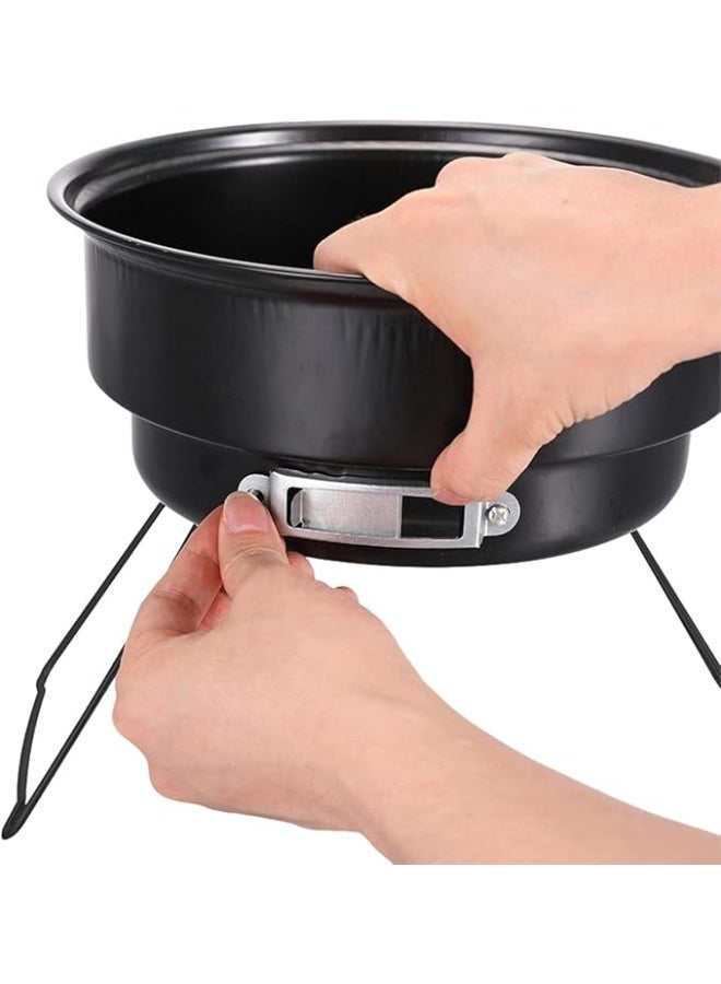 شواية فحم دائرية محمولة – خفيفة الوزن بتصميم حامل قابل للطي، سهلة التركيب والحمل والتخزين، شواية غير لاصقة للطبخ الخارجي – أسود - Image 1