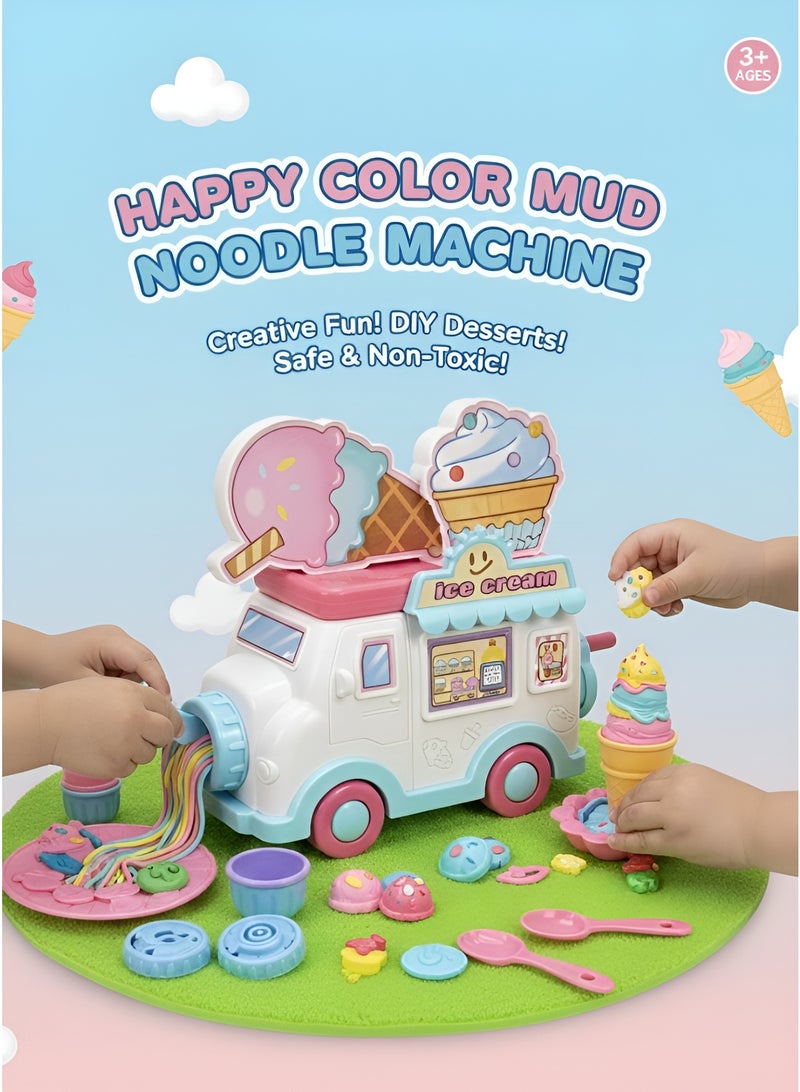 حوّل وقت اللعب إلى مغامرة إبداعية مع آلة صنع نودلز الطين الملونة السعيدة! هذه الآلة التي تجمع بين عربة الآيس كريم وآلة تشكيل العجين مثالية للأطفال الصغار الذين يحبون البناء والإبداع. - Image 3