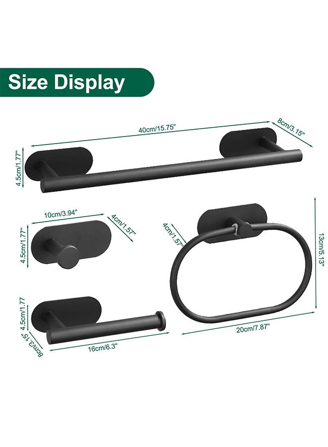 Peachjoy 5-Pieces Matte Black Bathroom Hardware Set , Includes Adhesive Toilet Paper Holder, Towel Ring, Adhesive Hand Towel Bar, Robe Towel Hook, SUS 304 Stainless Steel Towel Bar, Bathroom Accessories Kit - Image 2