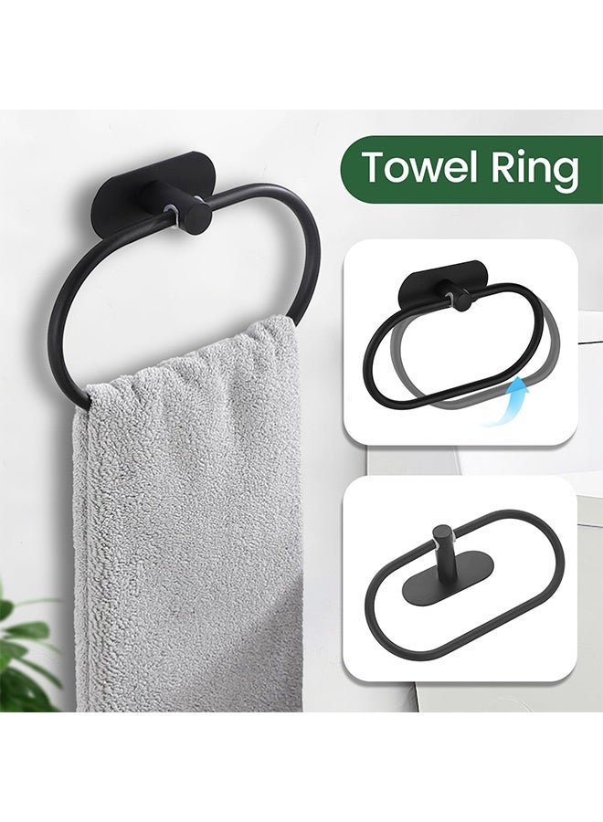 Peachjoy 5-Pieces Matte Black Bathroom Hardware Set , Includes Adhesive Toilet Paper Holder, Towel Ring, Adhesive Hand Towel Bar, Robe Towel Hook, SUS 304 Stainless Steel Towel Bar, Bathroom Accessories Kit - Image 5