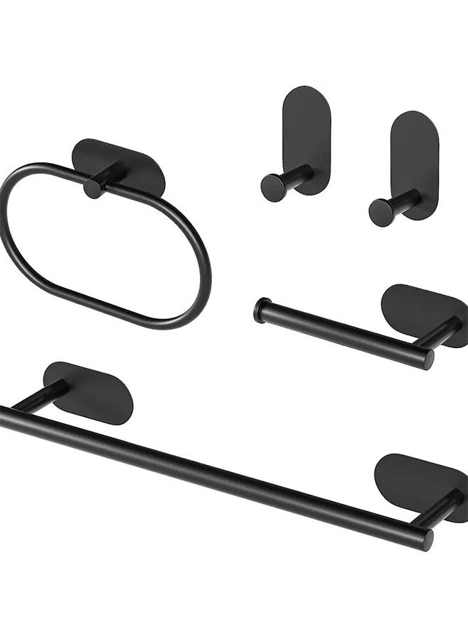 Peachjoy 5-Pieces Matte Black Bathroom Hardware Set , Includes Adhesive Toilet Paper Holder, Towel Ring, Adhesive Hand Towel Bar, Robe Towel Hook, SUS 304 Stainless Steel Towel Bar, Bathroom Accessories Kit - Image 1