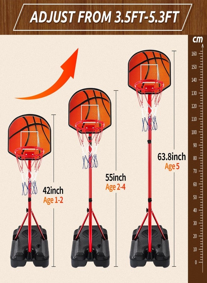 Hieoby Kids Basketball Hoop for 1 2 3 4 5 6 Year Old Stand Adjustable Height 3.5ft-5.3ft Toddler Boy Basketball Hoop Indoor Mini Basketball Hoops Goal Ball Games Toys for Girl Boy Age 1-3 2-4 3-5 - Image 2